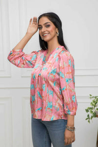 Thumbnail for Myshka Women Multi-Floral V-Neck Regular Sleeves Polyester Top - Distacart