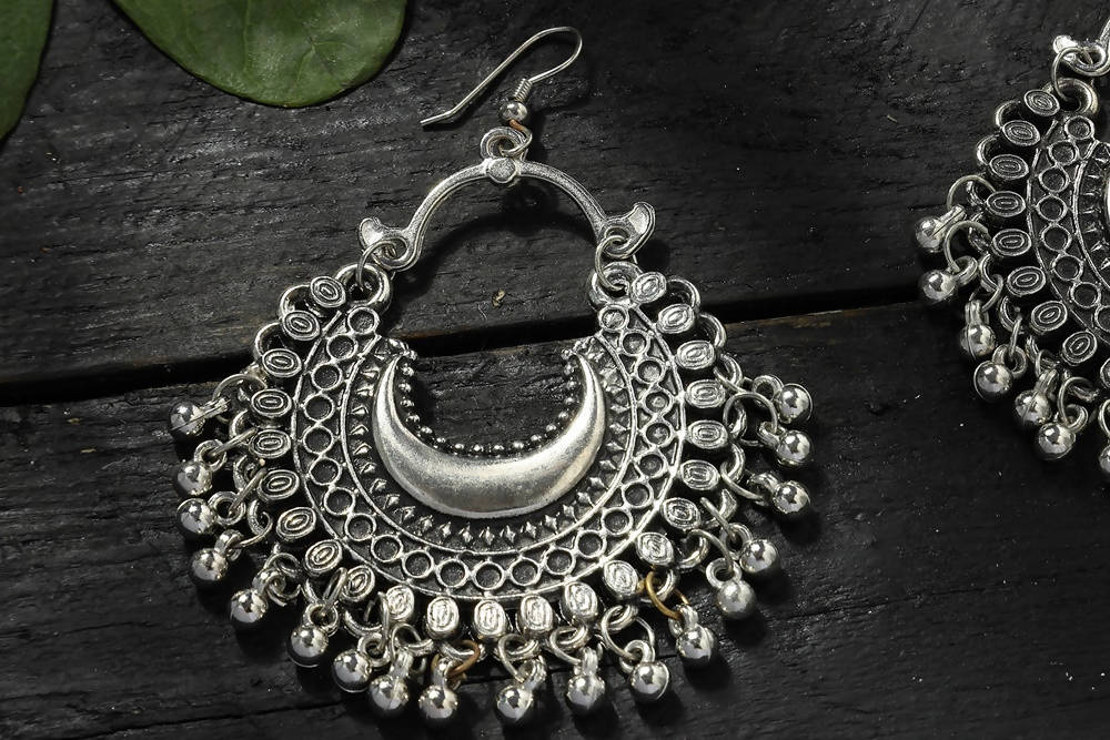 Mominos Fashion Johar Kamal Oxidised Silver-Plated Chandbali Earrings - Distacart