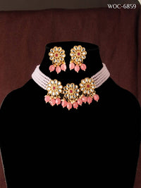 Thumbnail for Mominos Fashion Johar Kamal Women's Pink Beads Pearls Gold-Plated Jewellery Set