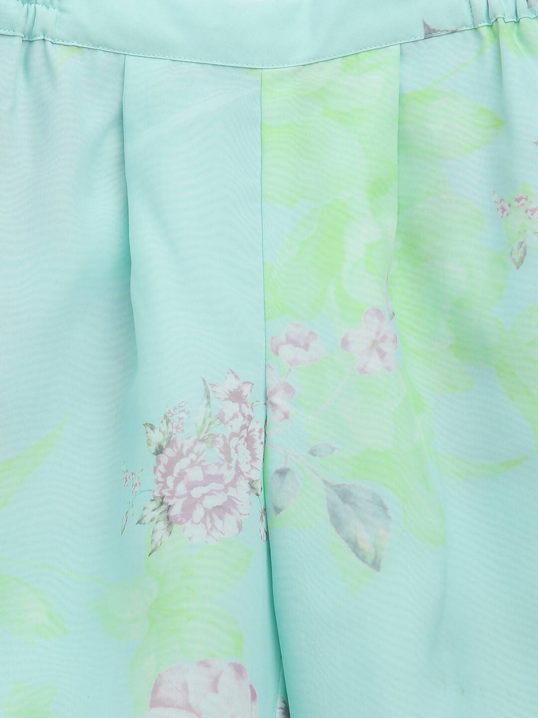 Ahalyaa Aqua Blue Crepe Printed Kids Kurta Palazzo Sets For Girls - Distacart