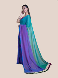 Thumbnail for Suta Purple Green Colourblocked Mul Saree - Distacart