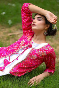 Thumbnail for Yufta White and Pink Dress with Ethnic Jacket