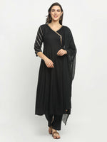 Thumbnail for Rudra Bazaar Black Angrakha Style Flared Kurta with Pyjamas & Dupatta - Distacart