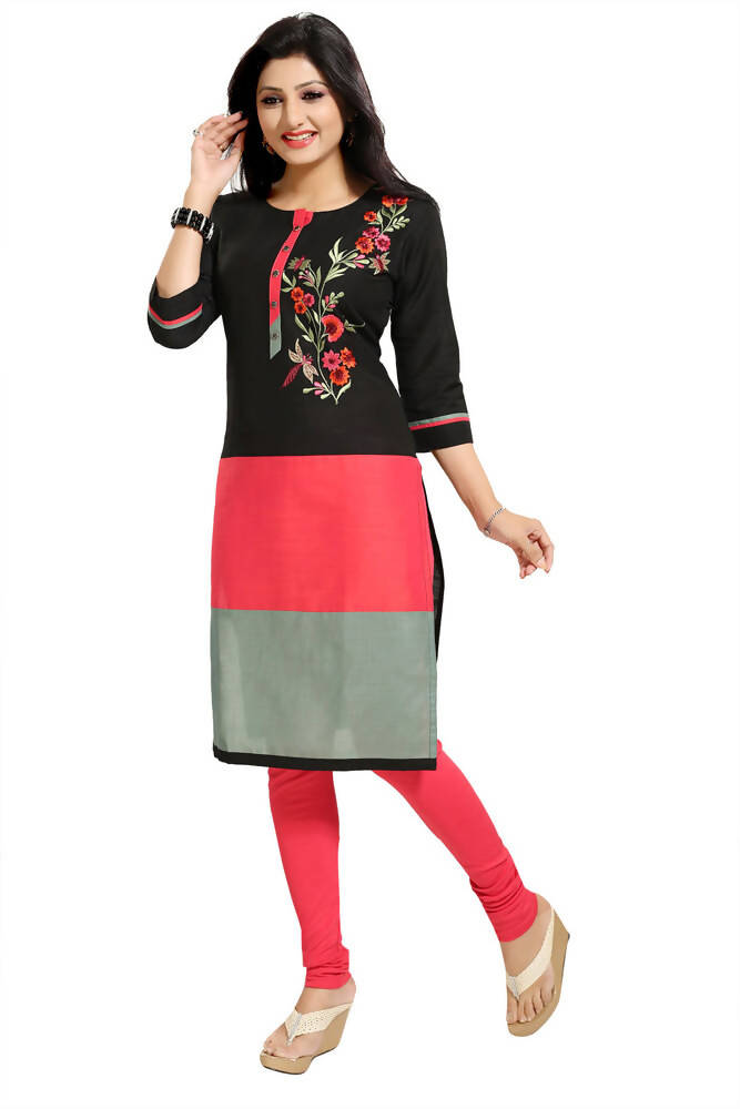 Snehal Creations Pristine Black Designer Threadwork Tunic