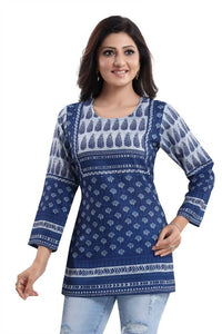 Thumbnail for Snehal Creations Interesting Vibe Indigo Blue Summer Cool Printed Tunic