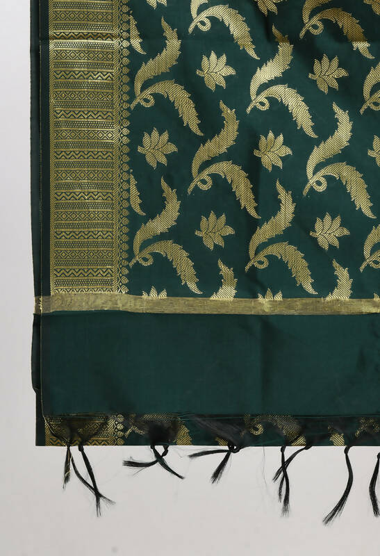 Mominos Fashion Moeza Women's Banarsi Silk Floral Woven Design Bottle Green Dupatta - Distacart