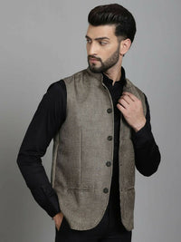 Thumbnail for Even Apparels Nehru Jacket With Welt Pockets - Beige - Distacart