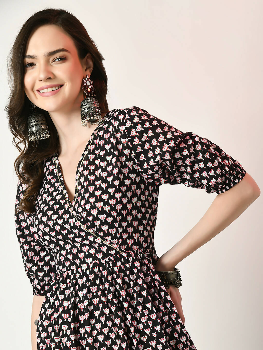 Myshka Women's Black Empire Printed Dress - Distacart