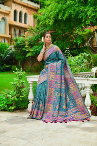 Thumbnail for Vishnu Weaves Women's Rama Banarasi Silk Kashmiri Woven Saree with Blouse - Distacart