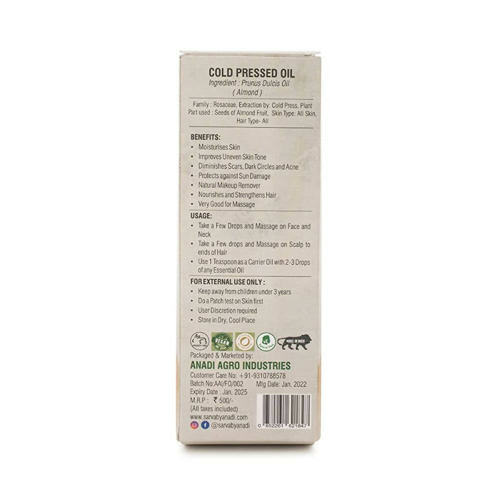 Sarva by Anadi Cold Pressed Sweet Almond Oil - Distacart