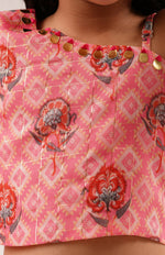 Thumbnail for Lil Drama Raangoli Girls Pink Embroidered Lehanga Choli Set - Distacart