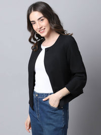 Thumbnail for Even Apparels Black Linen Cotton Open Front Statement Women's Jacket - Distacart