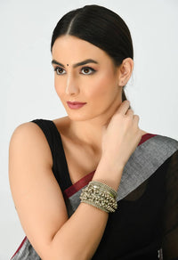 Thumbnail for Mominos Fashion Kamal Johar Oxidised Silver-Plated Ghungroo Handcraft Cuff Bracelet