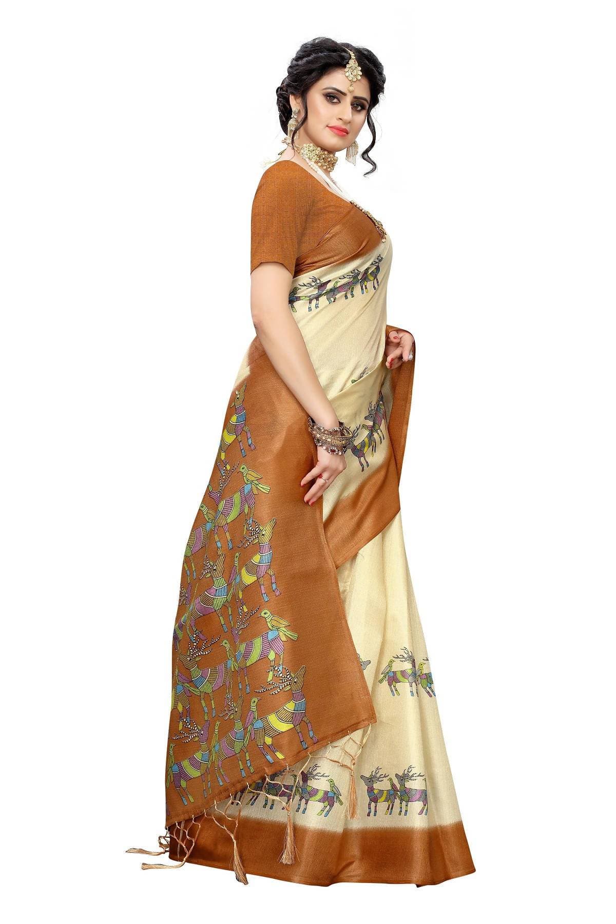 Vamika Multicolor & Brown Kalamkari With Jhalar Khadi Silk Saree