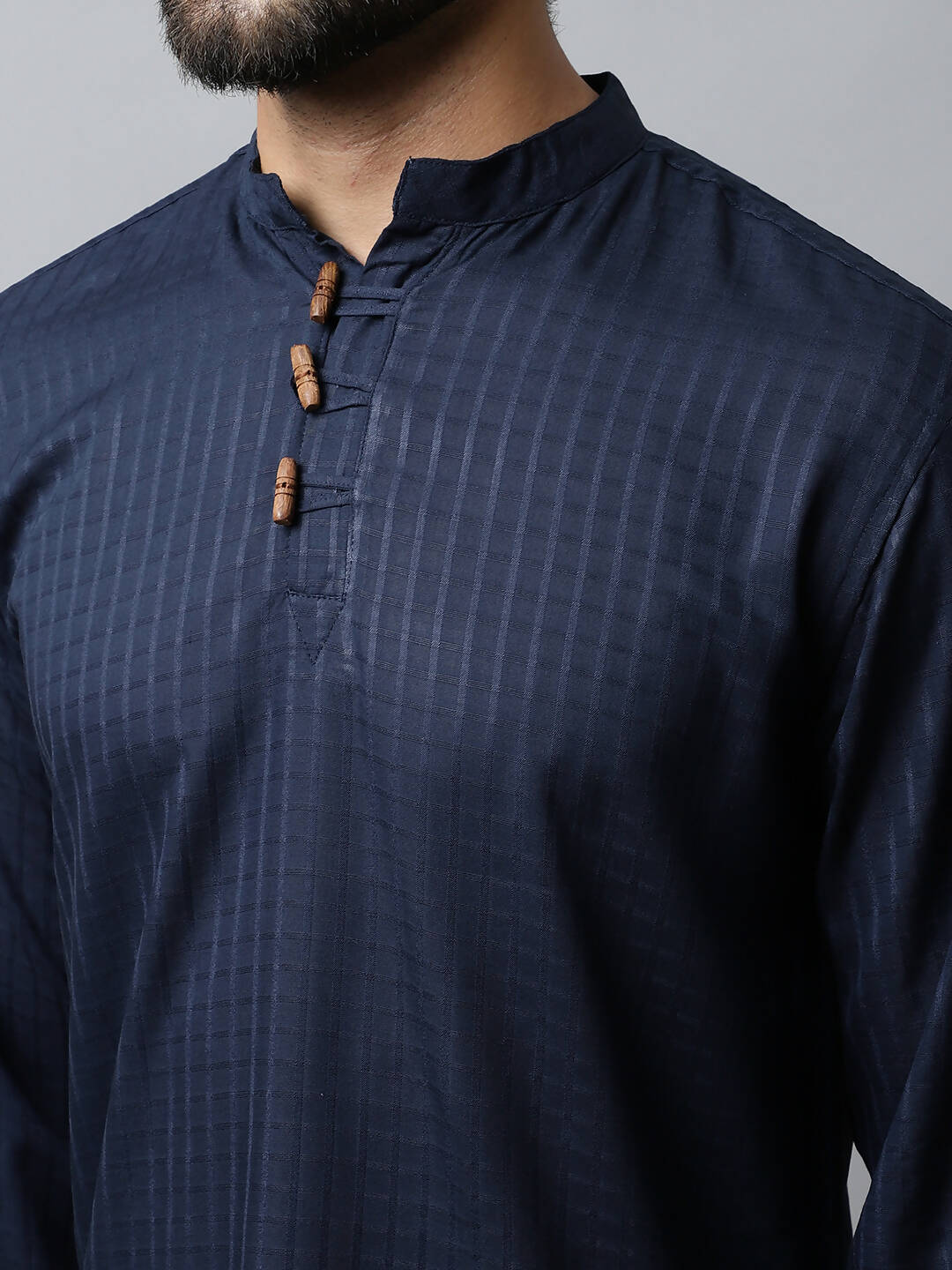 Even Apparels Navy blue Color Pure Cotton Men's Kurta With Side Placket (CHK082) - Distacart