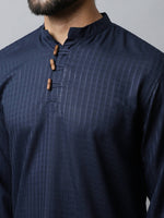 Thumbnail for Even Apparels Navy blue Color Pure Cotton Men's Kurta With Side Placket (CHK082) - Distacart