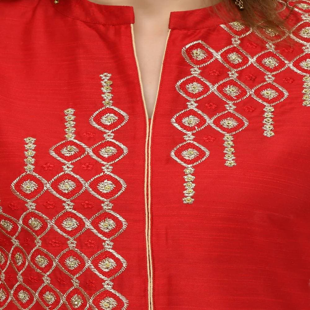 Lagi Women's Red Poly silk Straight Embroidred Kurta Pant (RO115B)