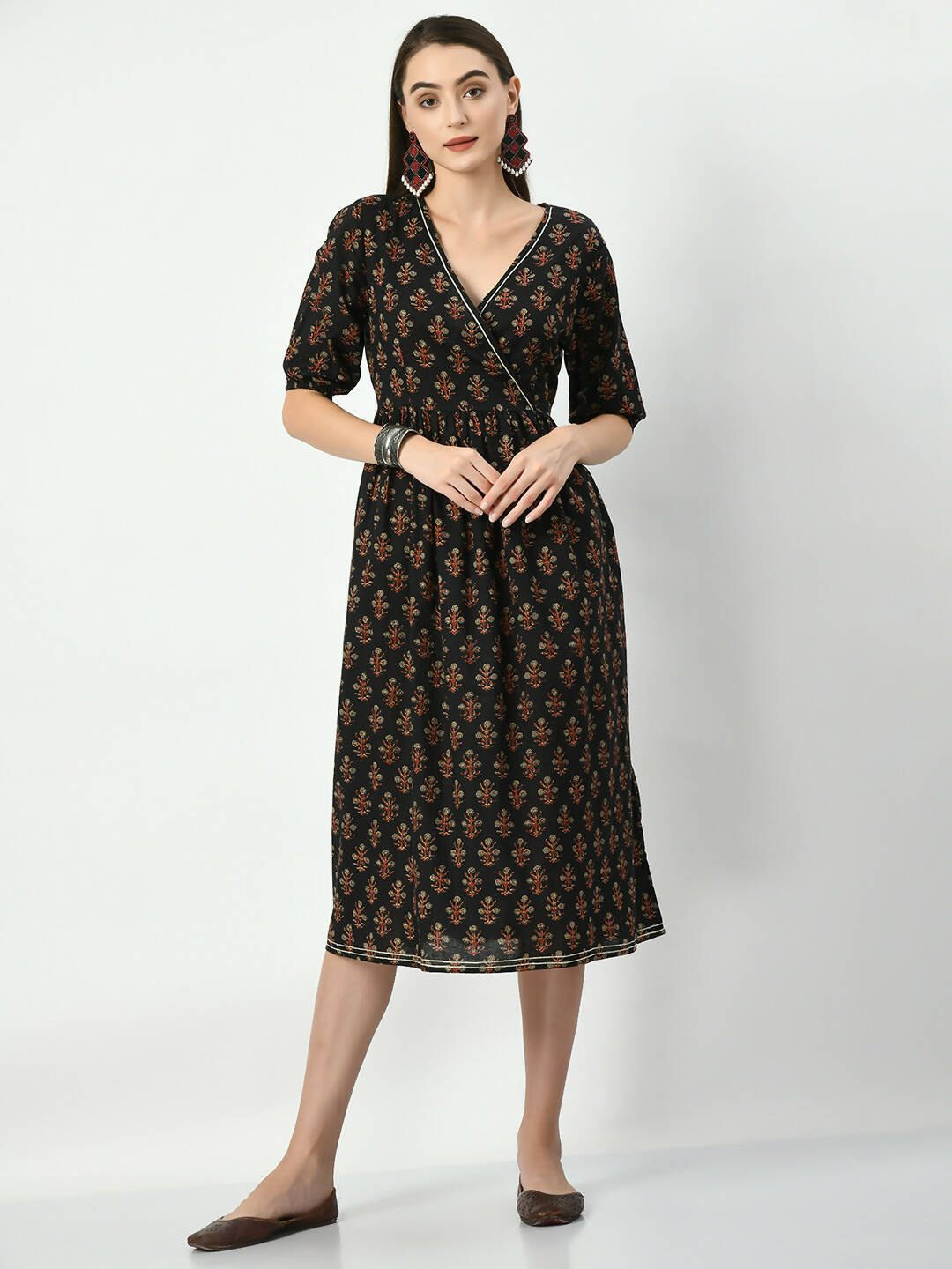 Myshka Women's Black Empire Printed Dress - Distacart