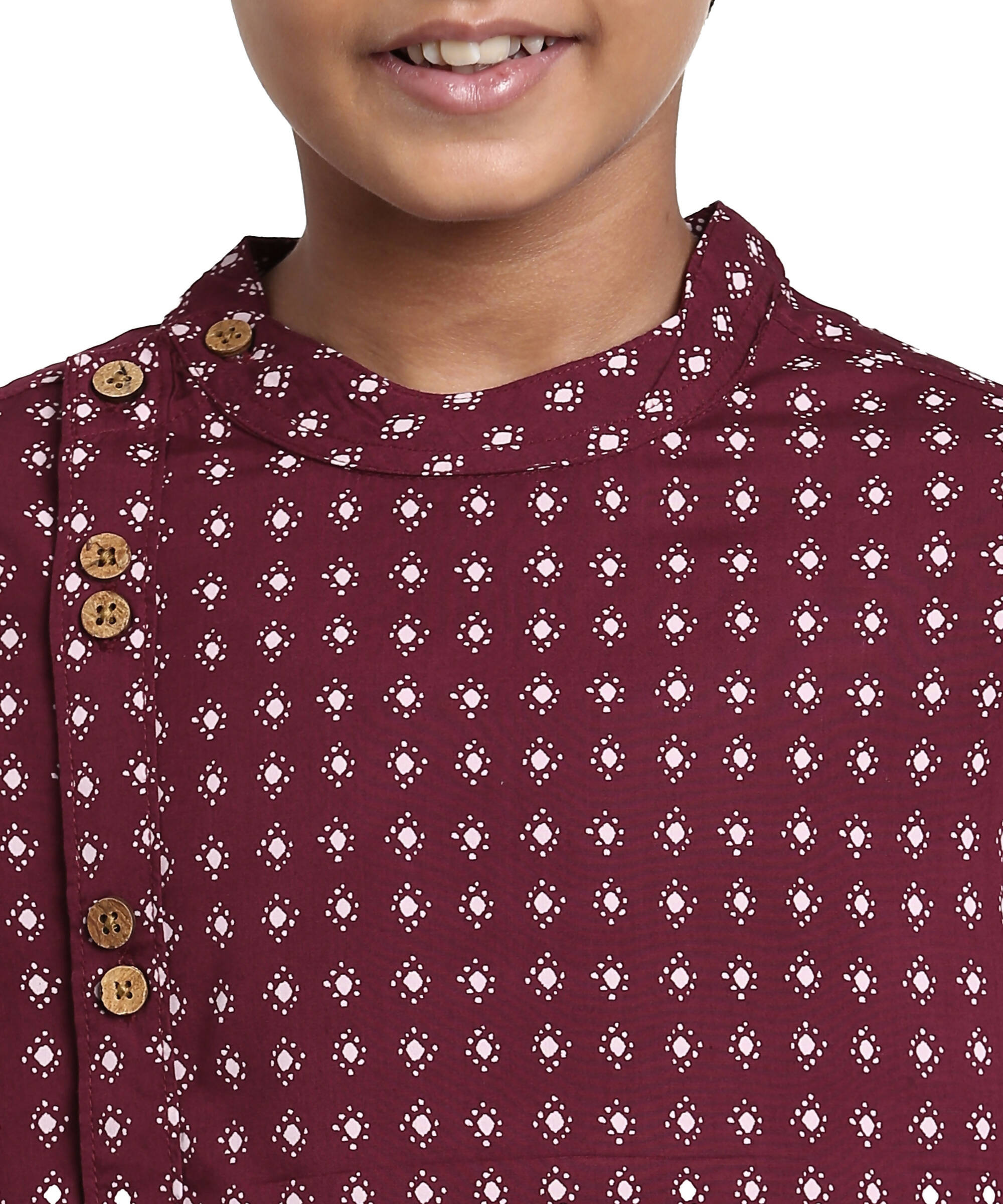 Manet Boys Full Sleeves Dot Printed Ethnic Shirt - Maroon - Distacart