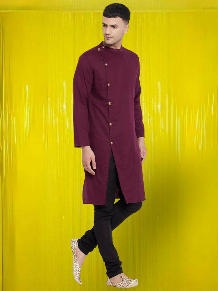 Even Apparels Pure Cotton Maroon Asymetrical Kurta - Maroon - Distacart