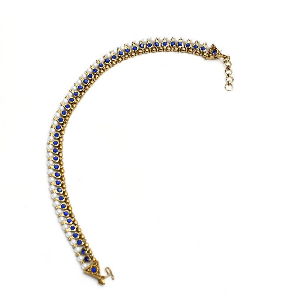 Mominos Fashion Kamal Johar Blue Kundan Anklets