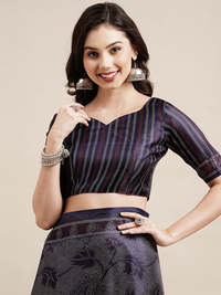 Thumbnail for Saree Mall Navy Blue & Grey Floral Art Silk Bhagalpuri Sarees - Distacart