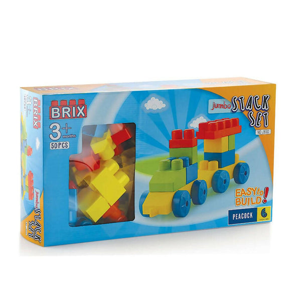Peacock Learning & Educational Building Interlocking Blocks Set For Kids- Jumbo Brix 50 - Distacart