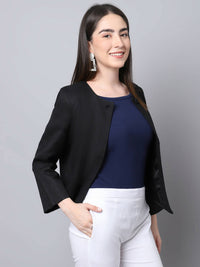 Thumbnail for Even Apparels Black 100% Viscose Open Front Statement Women's Jacket - Distacart