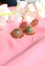 Thumbnail for Mominos Fashion Joharkamal Kundan work Jhumka with Red Beads - Distacart