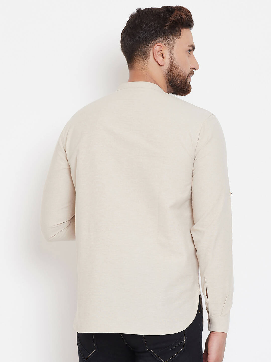 Even Apparels Beige Pure Cotton Men's Kurta With Band Collar - Distacart