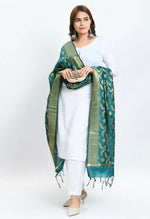 Thumbnail for Mominos Fashion Moeza Women's Banarsi Silk Floral Woven Design Rama Green Dupatta - Distacart