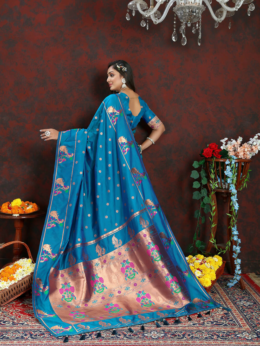 Lorenvalley Fashion Rama Soft Paithani Silk Woven Design Copper Zari Meenakari Weaving Saree - Distacart