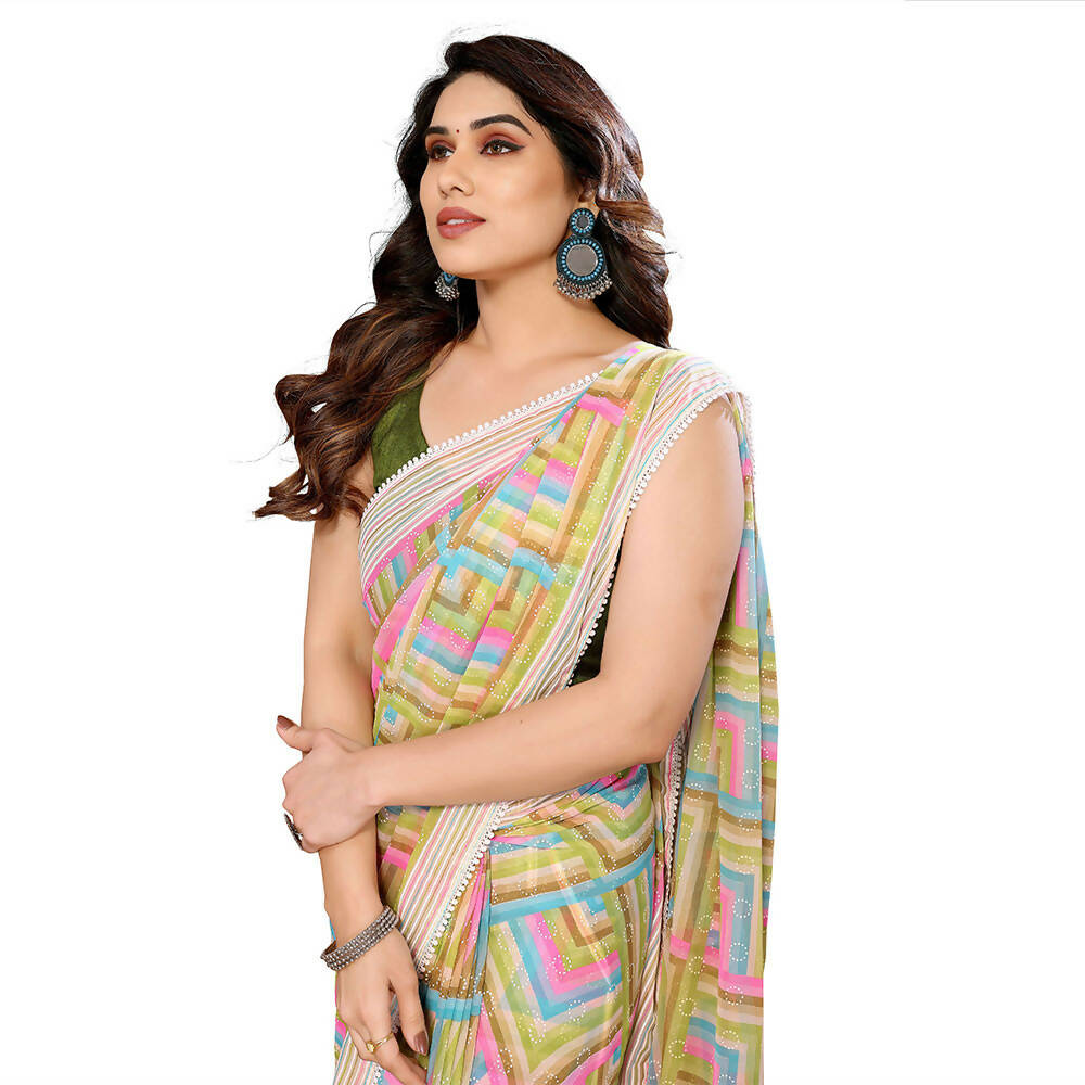 Women's Partywear Designer Green Georgette Fancy Saree - Satrangi - Distacart