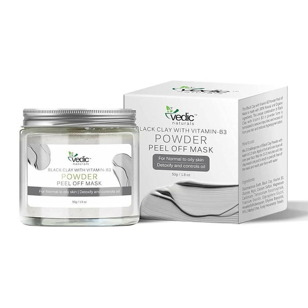 Vedic Naturals Black Clay With Vitamin-B3 Powder Peel Off Mask - Distacart