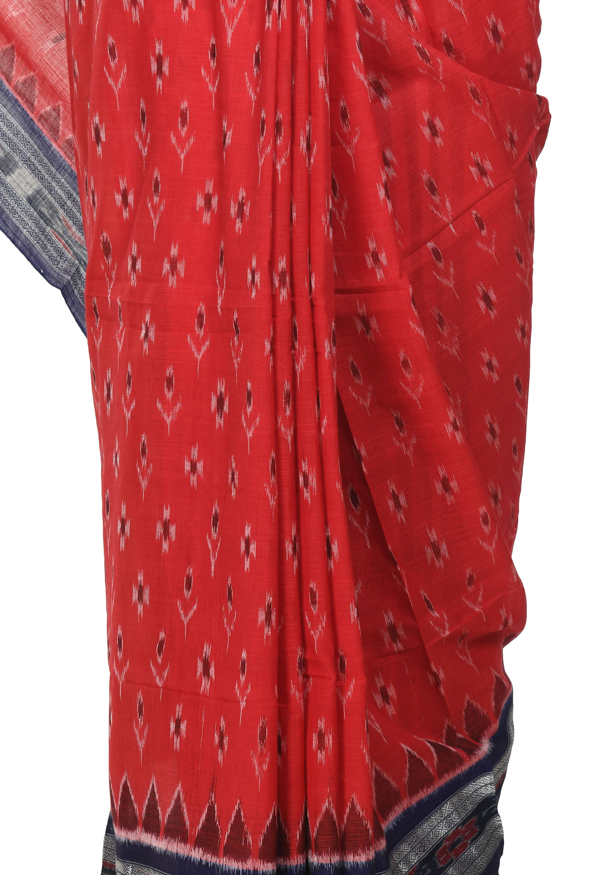 Vamika Sambalpuri Ikat Cotton Dehabandha Badafula Red & Blue Saree - Distacart