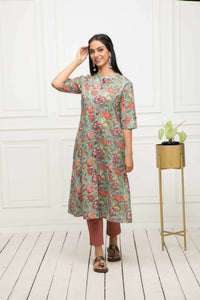 Thumbnail for Myshka Women Multi Solid Cotton A-Line Round Neck Kurtas - Distacart