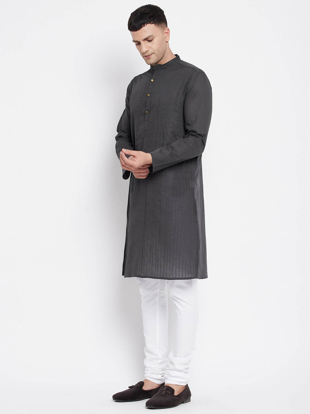 Even Apparels Grey Pure Cotton Men's Kurta With Band Collar - Distacart