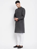 Thumbnail for Even Apparels Grey Pure Cotton Men's Kurta With Band Collar - Distacart