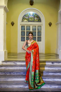 Thumbnail for Vishnu Weaves Women's Red Patola Banarasi Silk Meenakari Zari Woven Saree with Blouse - Distacart