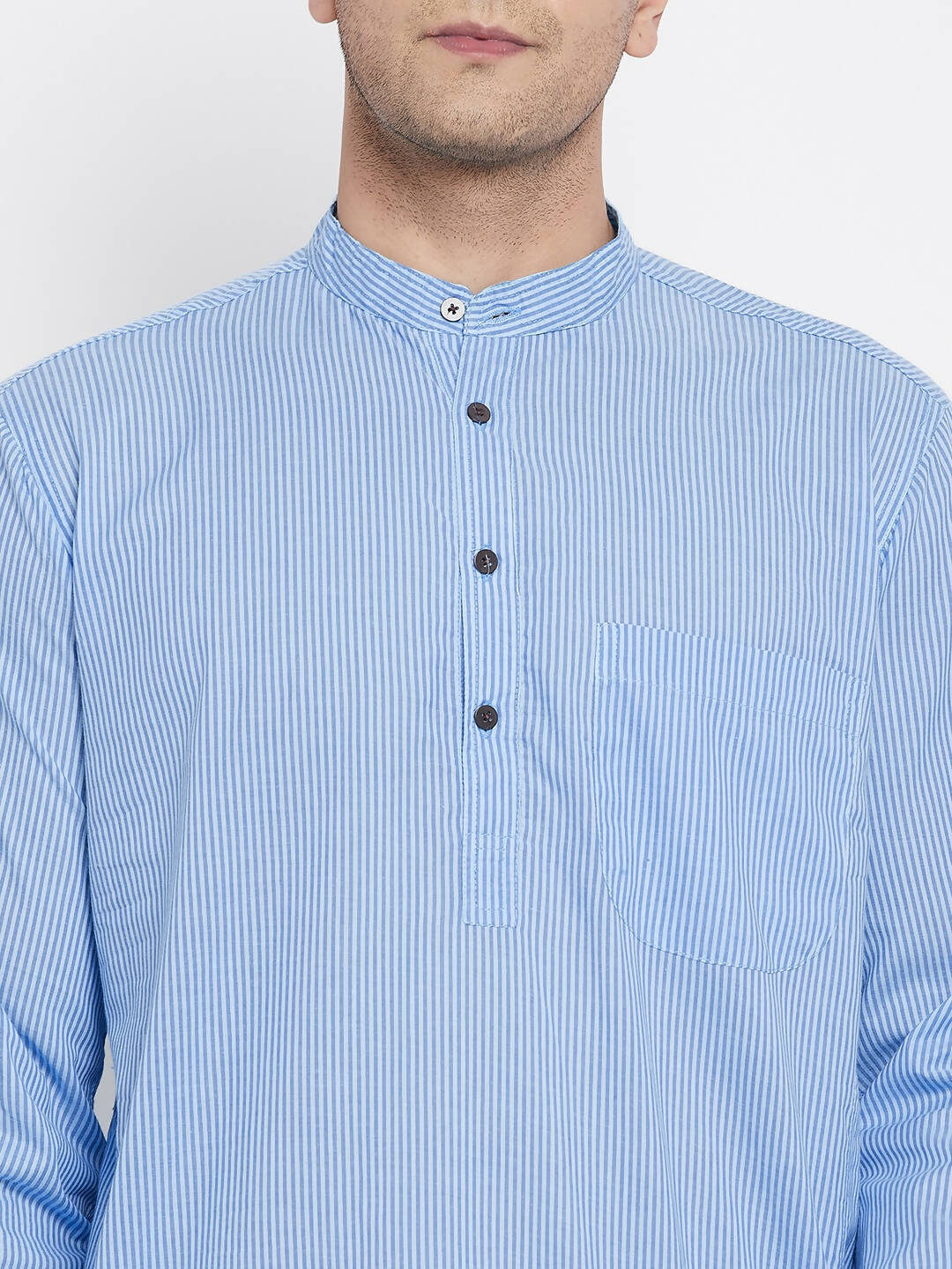 Even Apparels Blue Pure Cotton Men's Kurta With Band Collar - Distacart