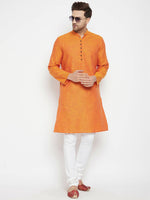 Thumbnail for Even Apparels Orange Pure Cotton Long Men's Kurta With Band Collar - Distacart