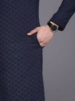 Thumbnail for Manyavar Men Navy Blue Embroidered Regular Thread Work Kurta with Pyjamas - Distacart