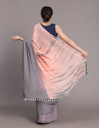 Thumbnail for Suta Peach-Coloured Grey Tie Dye Pure Cotton Saree - Distacart