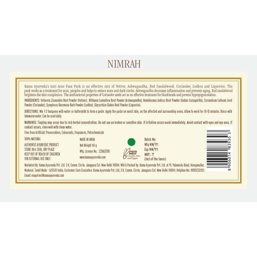 Kama Ayurveda Nimrah Anti Acne Face Pack Ingredients