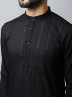 Thumbnail for Even Apparels Black Color Pure Cotton Men's Kurta With Band Collar (STR1188) - Distacart