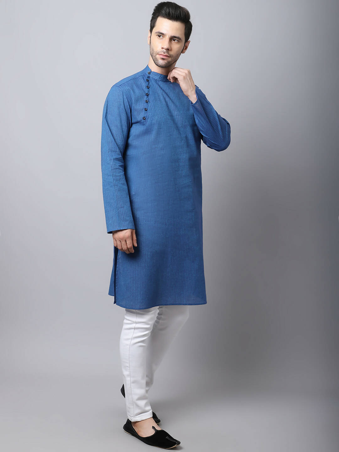 Even Apparels Blue Pure Cotton Men's Kurta With Side Placket - Distacart