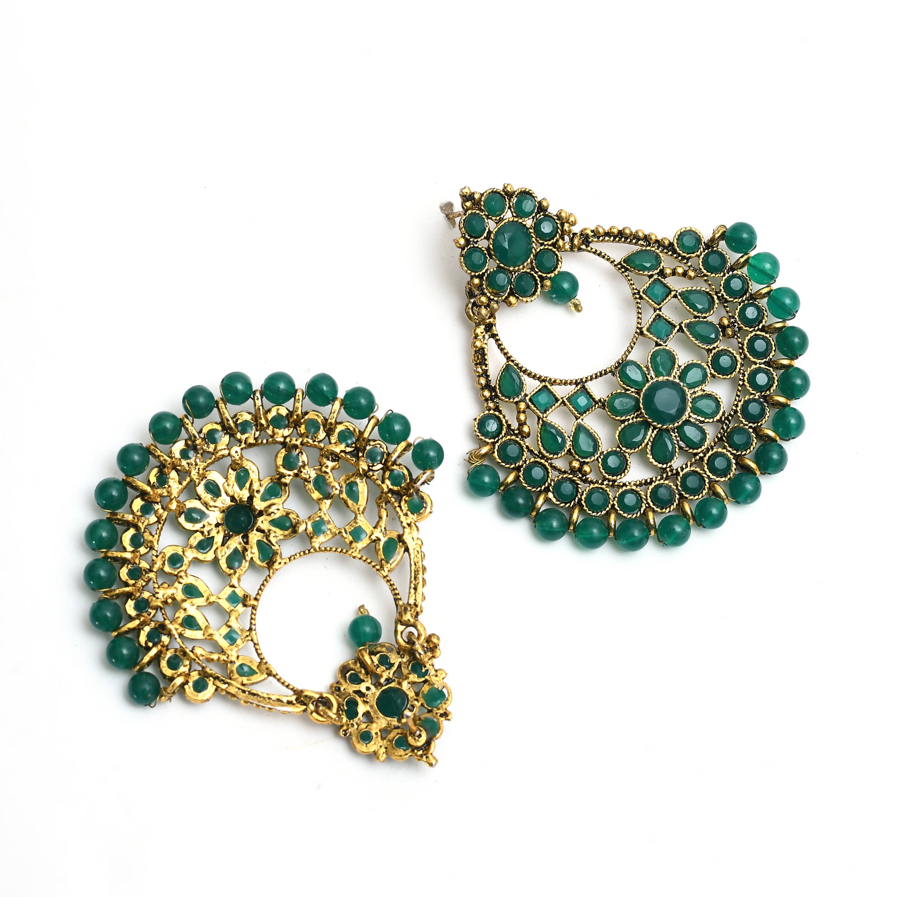 Mominos Fashion Johar Kamal Golden And Green Beaded Earrings - Distacart