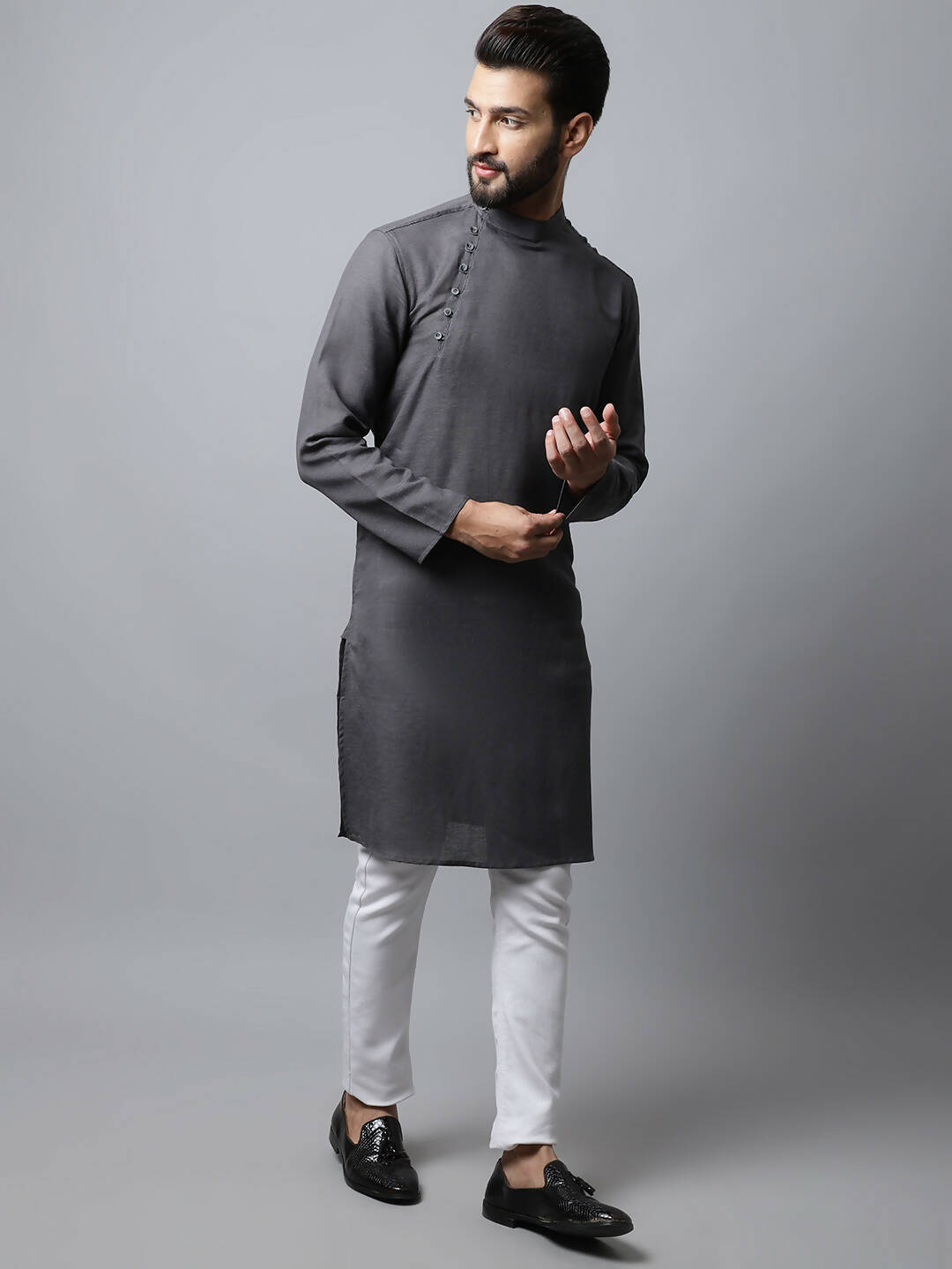 Even Apparels Grey Color Pure Cotton Men's Kurta With Side Placket (SLD1202) - Distacart