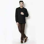 Thumbnail for Even Apparels Black Linen Linen Men's Kurta With Band Collar - Distacart