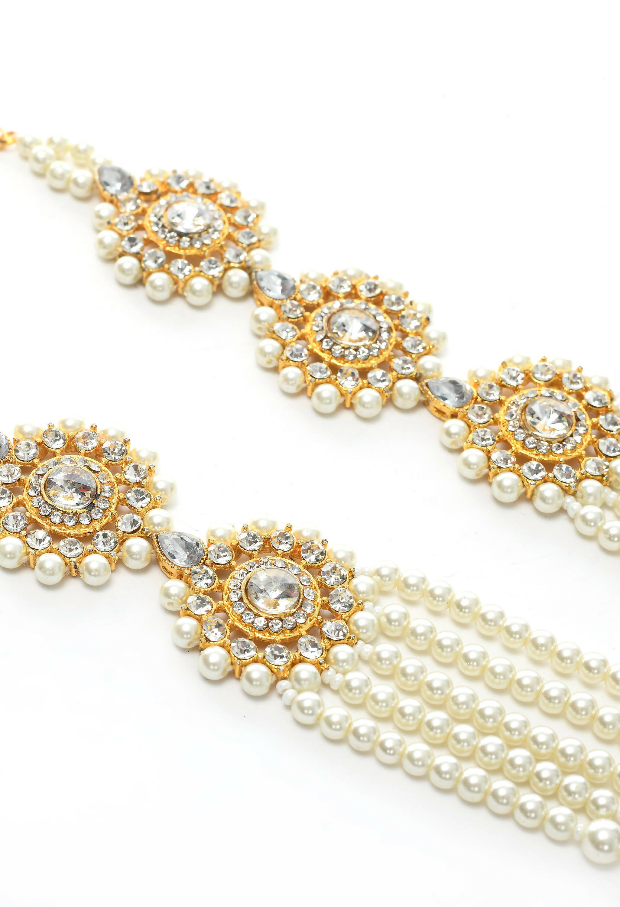 Mominos Fashion Johar Kamal Gold-Plated Rani Haar with Off white Pearls Jewellery Set - Distacart
